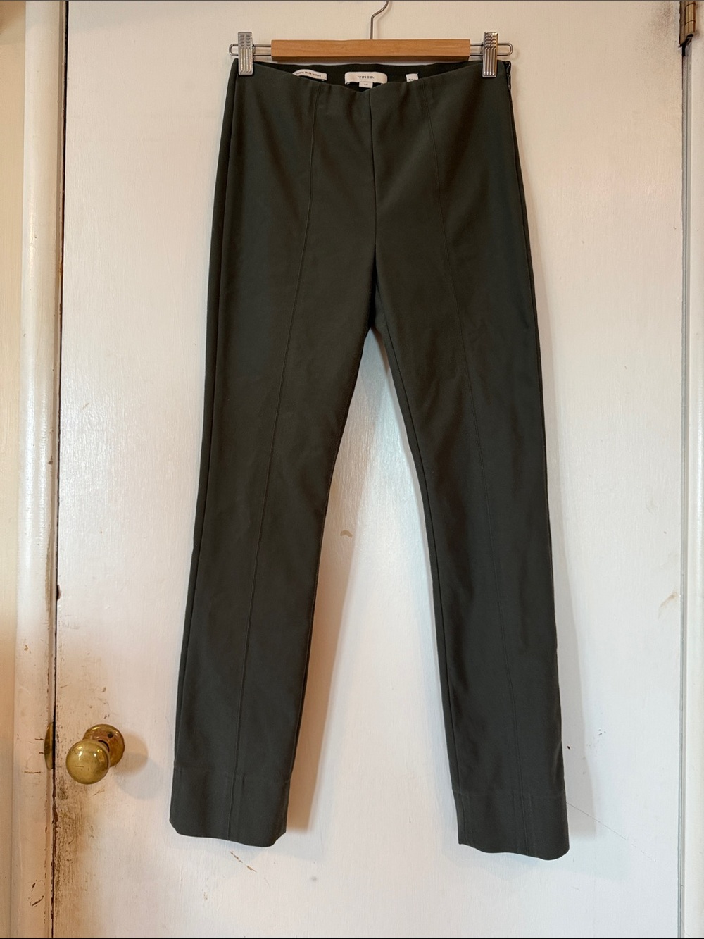 Vince Olive Green Straight-Leg Ankle Dress Pants Side Zip Stretch | S/P